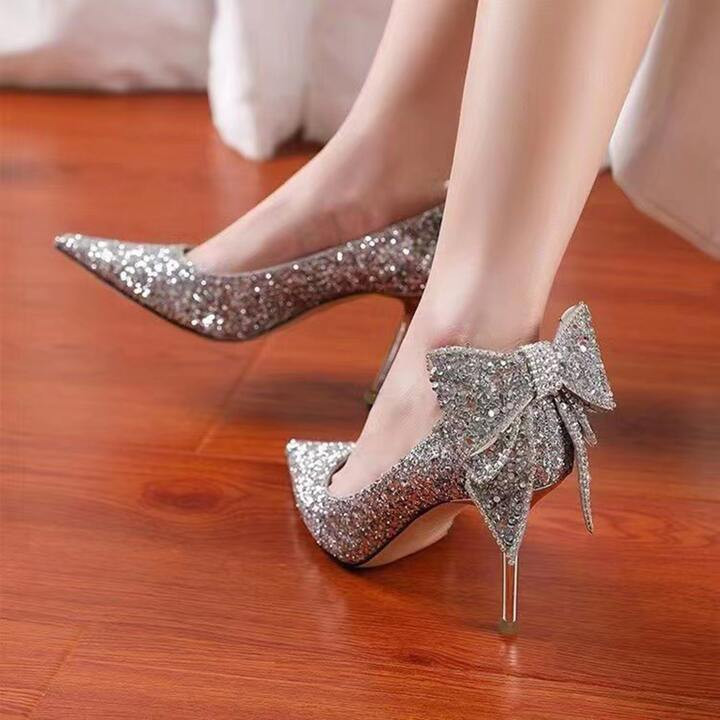 Gorgeous Silver High Heels Sparkly Rhinestone Crystal Bridal Wedding Shoes, Silver High Heel Dres... | SHEIN