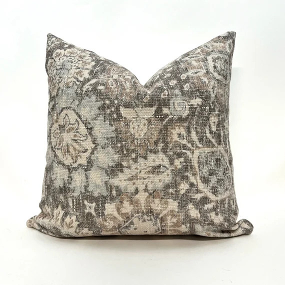 Beige and blue medallion pillow cover | Etsy (US)