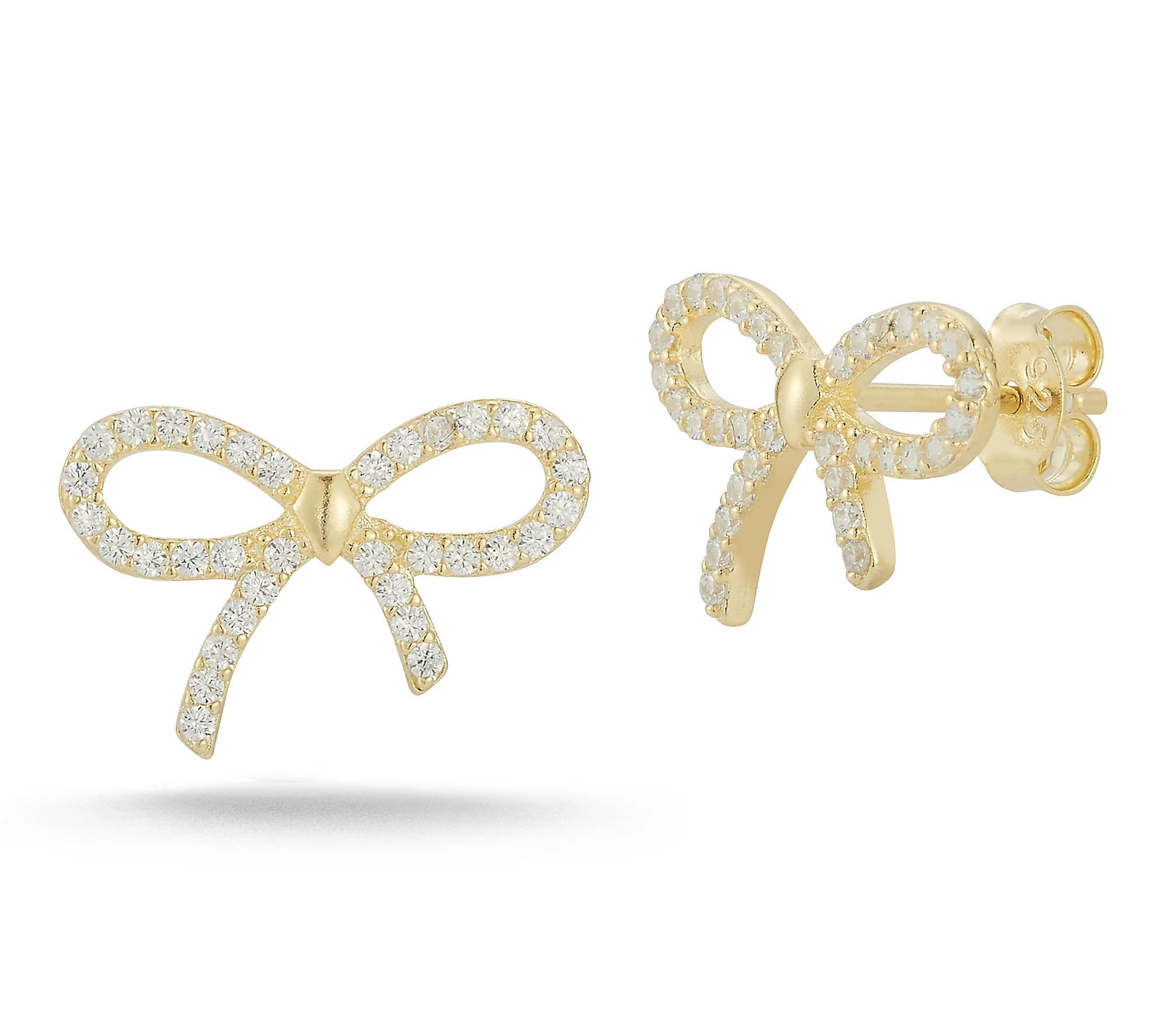 Sterlina Silver Pave Bow Stud Earrings, Sterlin g | QVC