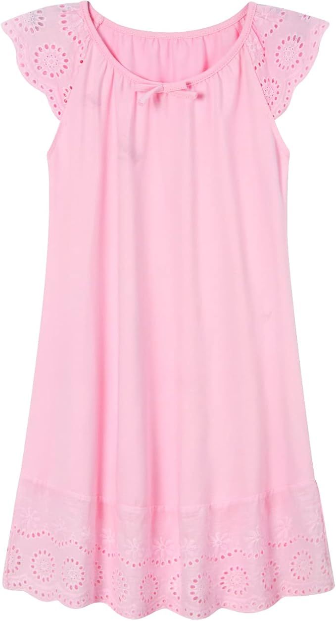 Girls Nightgowns Cute Princess Sleepwear Flutter Sleeve Pajamas Nightie Dress 5-12 Years | Amazon (US)