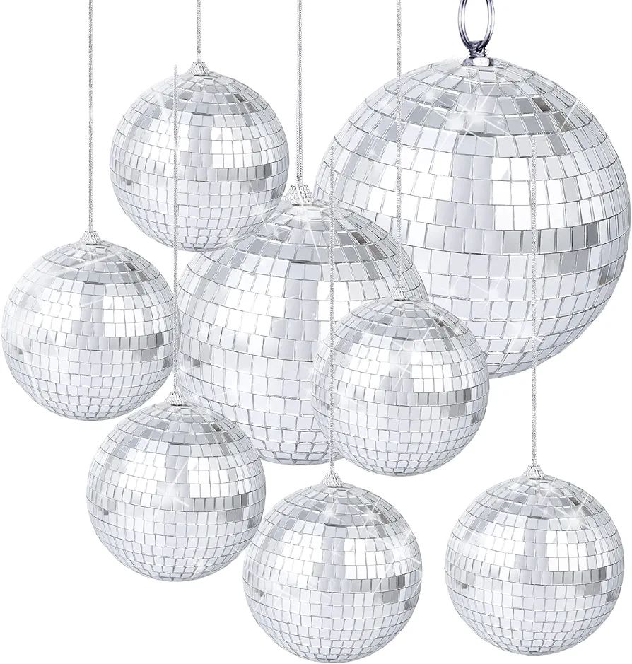 8 Pieces Mirror Disco Ball Glass Mirror Reflective Silver Ball Decorations Hanging Disco for Disc... | Amazon (US)