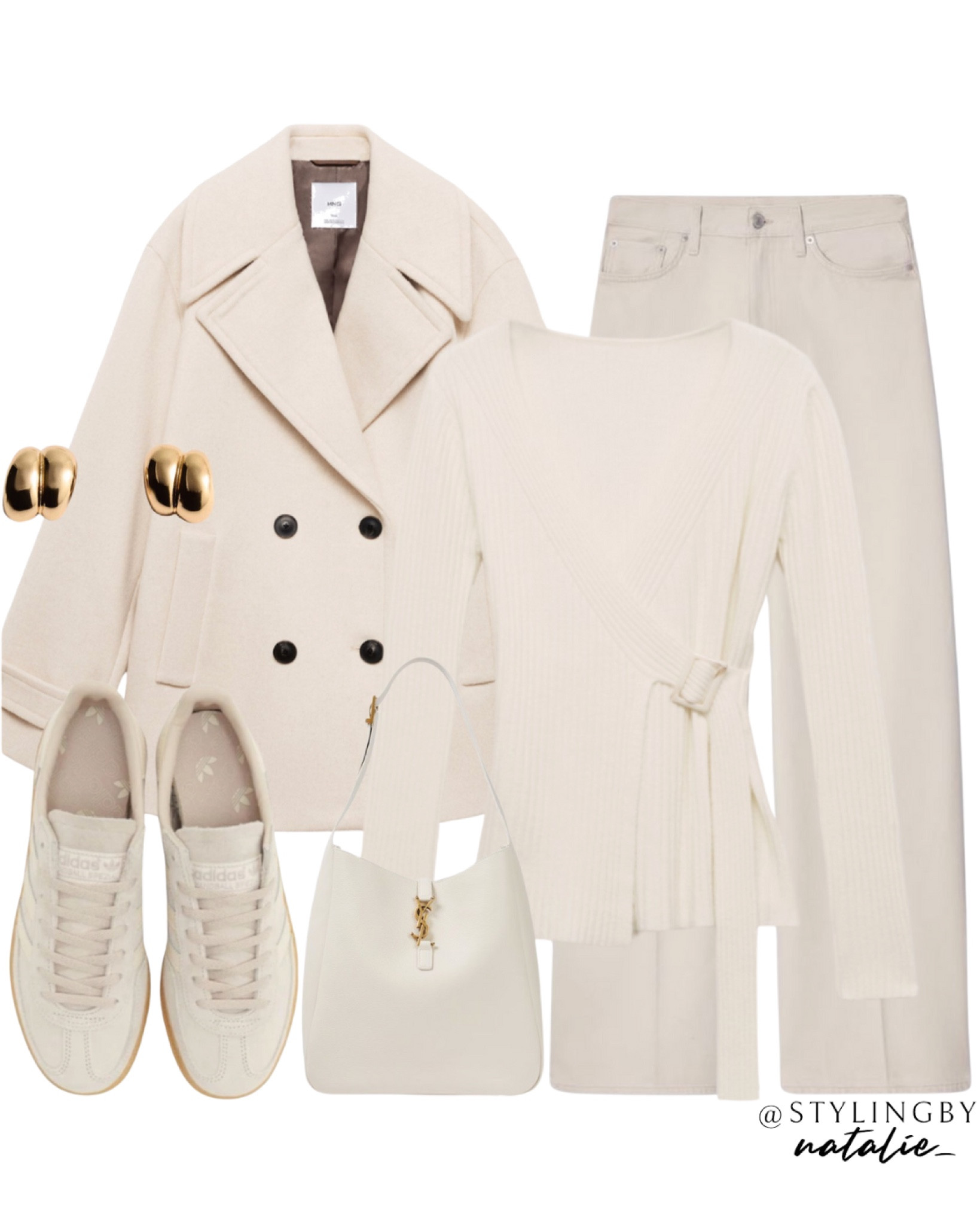 Neutral autumn outfit, wool coat, beige wide leg jeans, adidas Spezials, Ysl tote bag.

#LTKuk #LTKeurope #LTKautumn