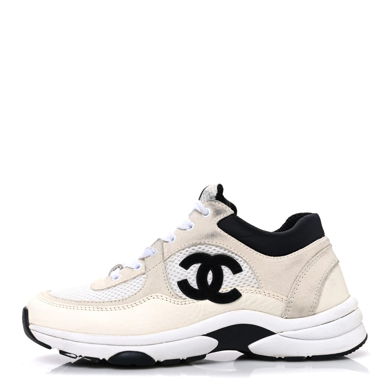 Mesh Suede Calfskin Grained Calfskin Womens CC Sneakers 36 White Black | FASHIONPHILE (US)