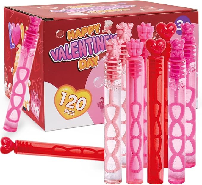 120PCS Valentines Bubble Wands, Mini Bubble Wands for Valentines Party Favors, Valentines Gift To... | Amazon (US)