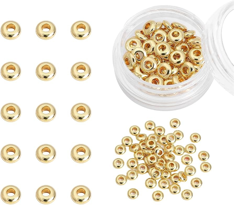 BEADIA 14K Gold Plated Roudelle Spacer Beads 5x1.8mm 50pcs for Jewelry Making Findings Non Tarnis... | Amazon (US)