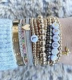 Gold Rhinestone Bangle rainbow Metallic Stacking Blurb love Jewelry custom letter alphabet colorful  | Amazon (US)