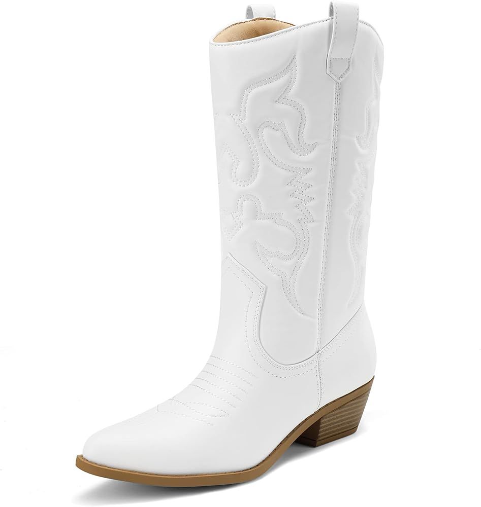 Women's Cowboy Boots Pull On Cowgirl Boots Mid Calf Western Boots | Amazon (US)