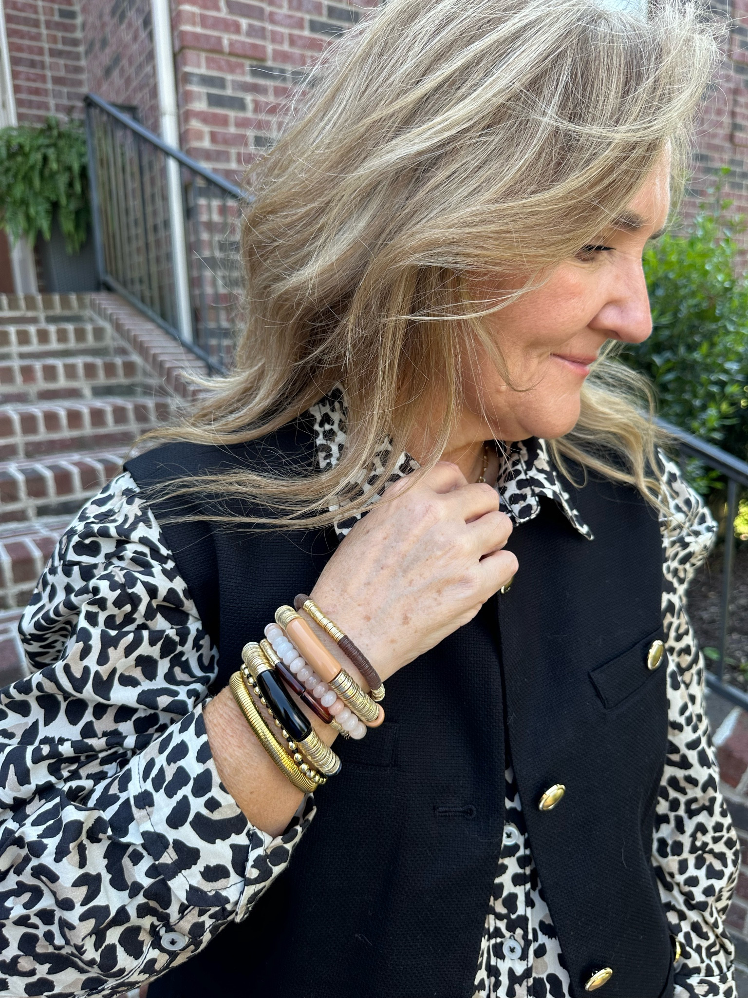 You can shop the “Nanette” stack just released today! Filled with browns, black, gold and camel that will go with EVERYTHING this fall! 
I usually get the 7.5”. I like the larger size. 

Use code NANETTE20 for 20% off your Allie+Bess order. 

Gold jewelry neutral jewelry fall outfit 

#LTKMidsize #LTKOver40 #LTKSeasonal