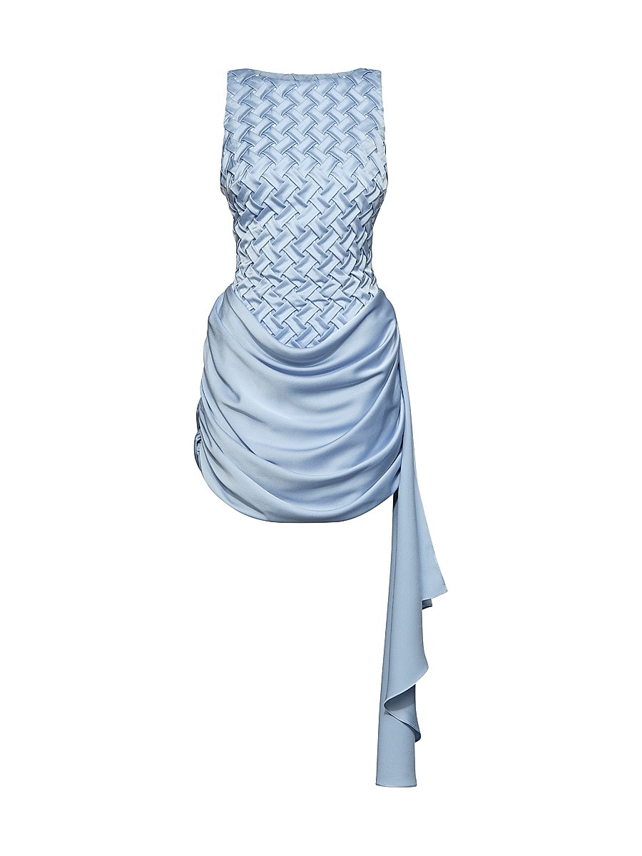Women's Antonella Draped Woven Boatneck Minidress - Blue Clay - Size 8 | Saks Fifth Avenue