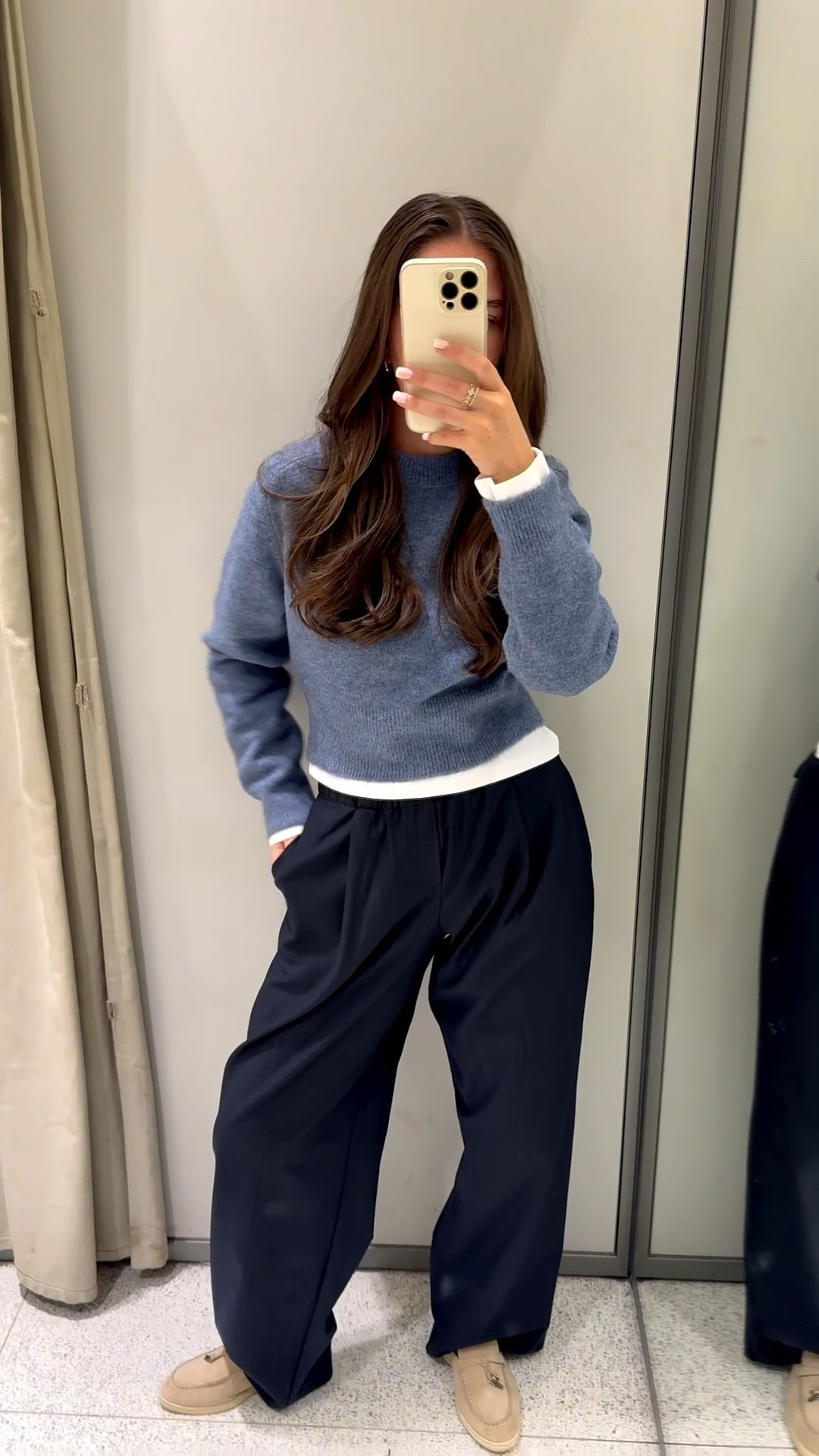 Workwear - pinstripe trousers - blue knit jumper 

#LTKwinter #LTKautumn #LTKworkwear