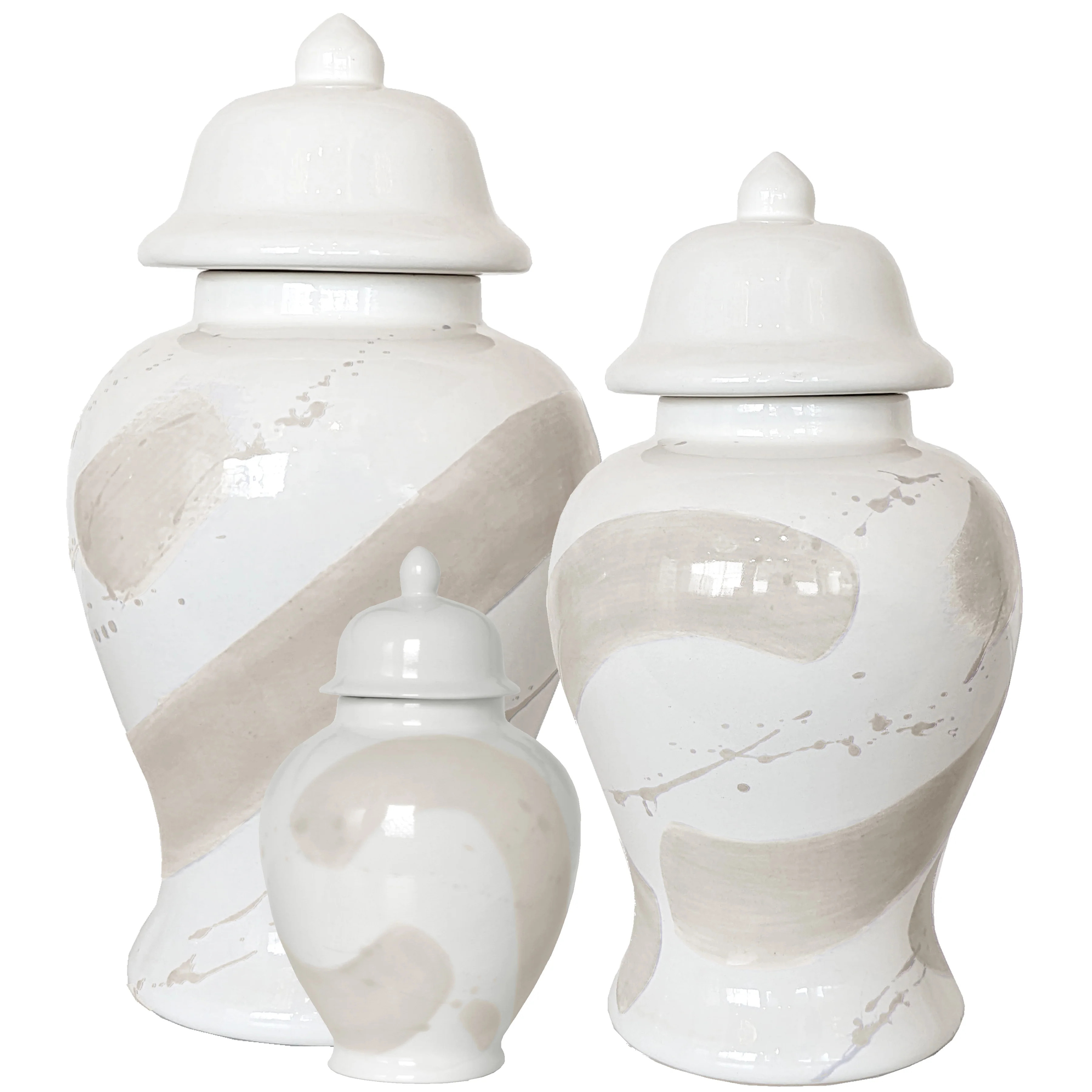 Beige Brushstroke Ginger Jars | Ruby Clay Company