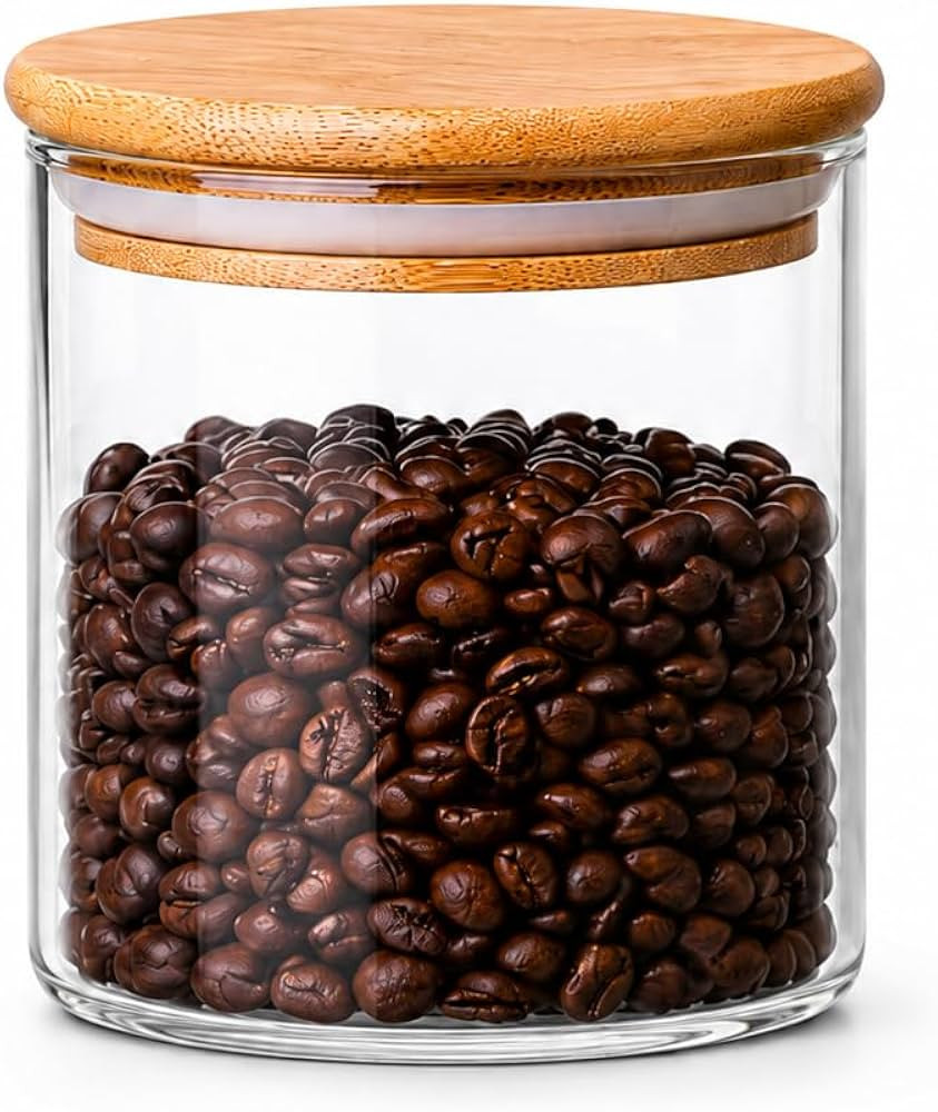 MOLFUJ 550 ML / 18 FL Oz Glass Storage Container with Wood Lid, Stackable Clear Decorative Organi... | Amazon (US)
