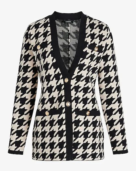 Fitted Houndstooth Novelty Button Sweater Jacket | Express