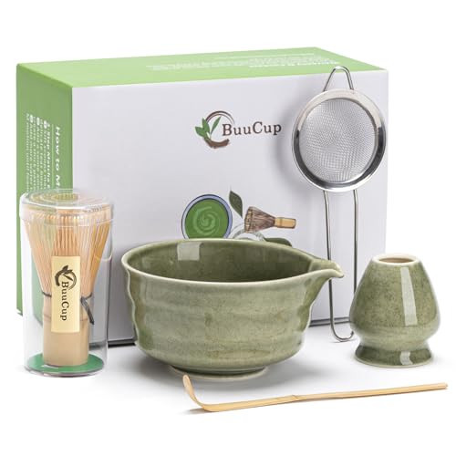 Buucup Matcha Set, Matcha Bowl with Spout, Matcha Whisk and Holder, Bamboo matcha Scoop and Stainless Sifter - 5 Pcs Jade Green Matcha Set Kit for Matcha Lover | Amazon (US)
