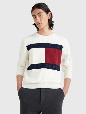 Tommy Hilfiger Men's Textured Flag Sweater Ivory/Red/White/Blue - XS | Tommy Hilfiger (US)