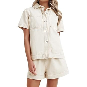 Kedera Summer Denim Set for Women 2 piece Casual Short Sleeve Boxy Shirt Tops and Shorts Pants Lo... | Amazon (US)