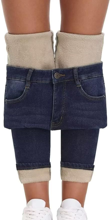 Women's Fleece Lined Jeans Skinny High Waisted Winter Thick Fleece Warm Stretch Fleece Lining Wom... | Amazon (US)