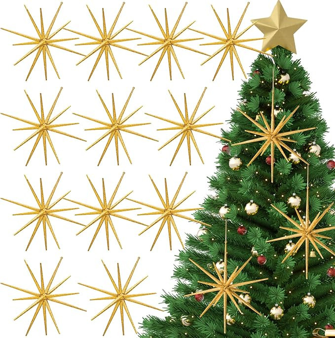 Syhood 12 Pcs Glitter Starburst Christmas Ornament 8 Inch Diameter Star Hanging Tree Ornaments Ho... | Amazon (US)