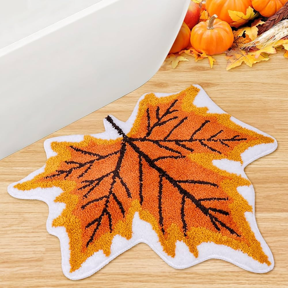 Thanksgiving Fall Bathroom Rugs, 27.5''x 27.5''Maple Leaf Bath Mat Non-Slip Fall Bath Mat Machine... | Amazon (US)