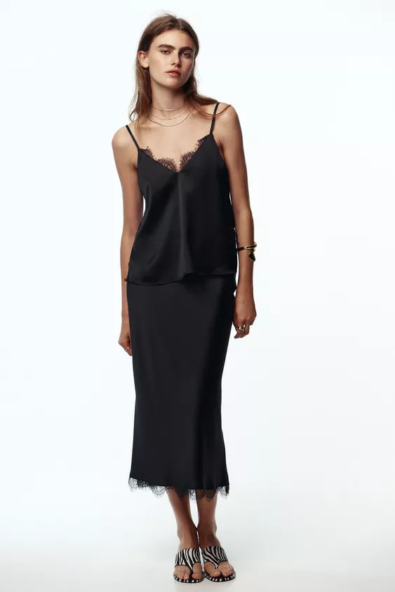 SATIN TOP WITH LACE | Zara UK