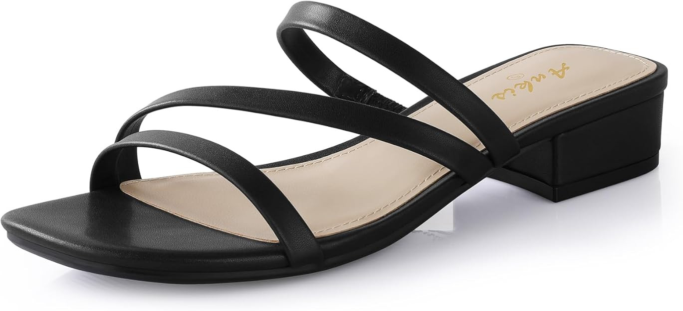 Ankis Black Nude White Strappy Heels Women 1 Inch Low Chunky Block Heel Heeled Sandals Square Ope... | Amazon (US)