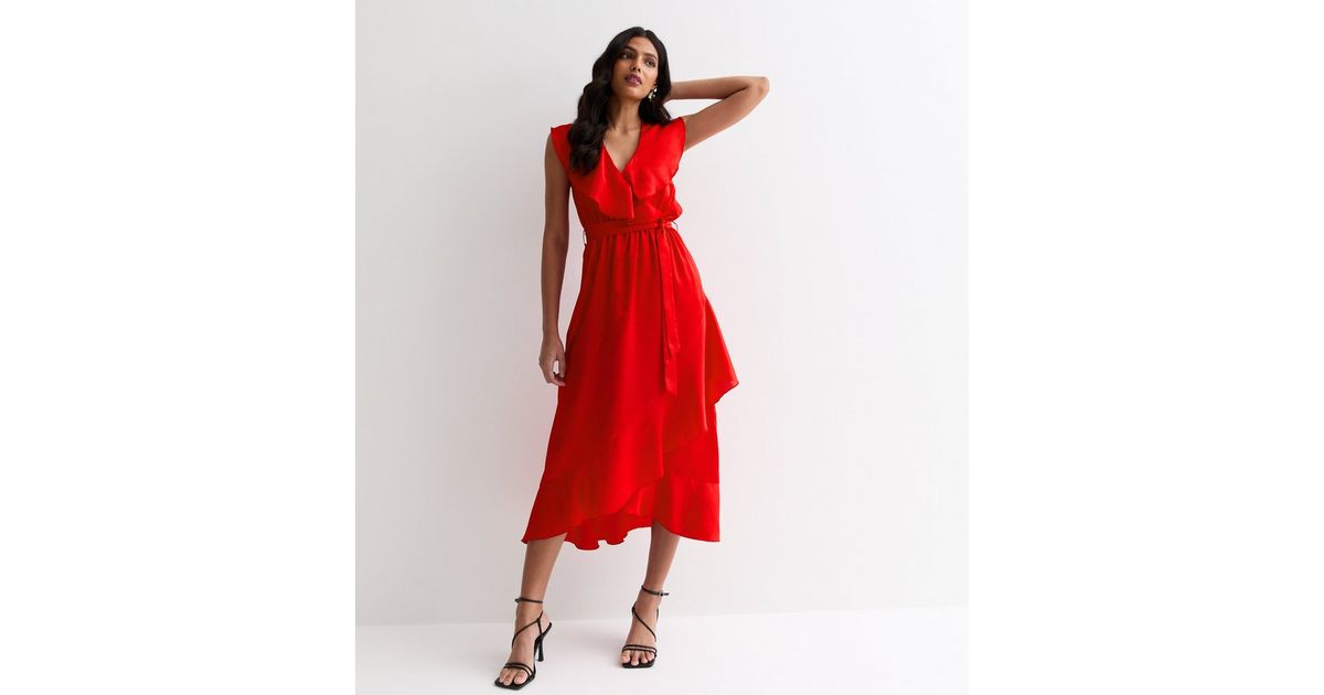 Red Sleeveless Belted Ruffle Midi Dress
						
						Add to Saved Items
						Remove from Saved I... | New Look (UK)