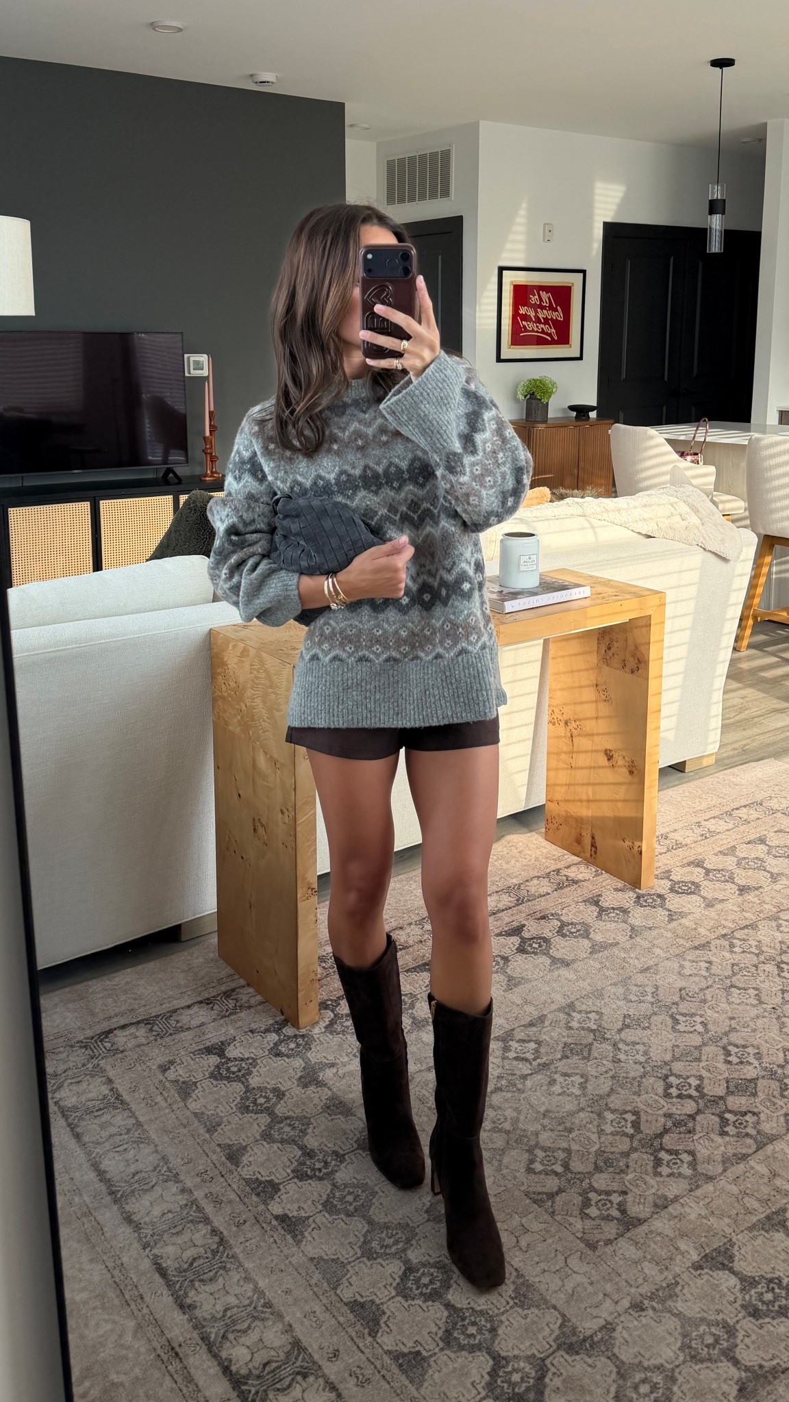 Small sweater XS shorts! Also found a great alternative to my bag on Etsy!