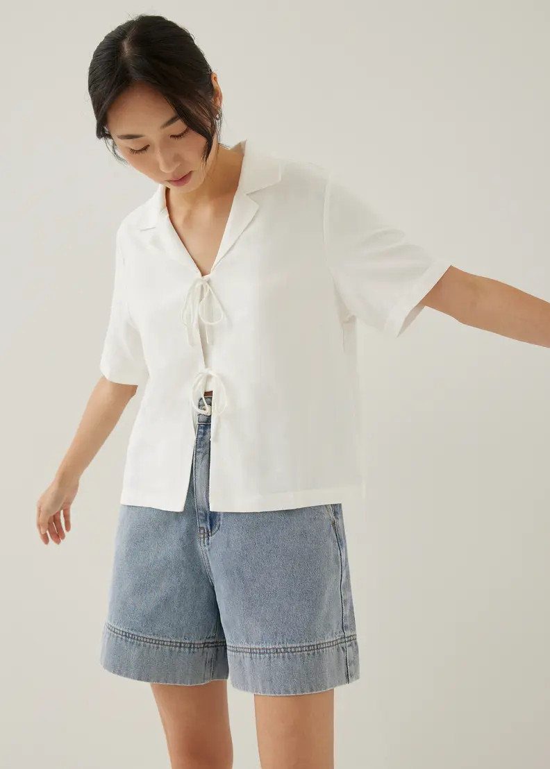 Allie Linen Ribbon Tie Shirt | Love, Bonito USA