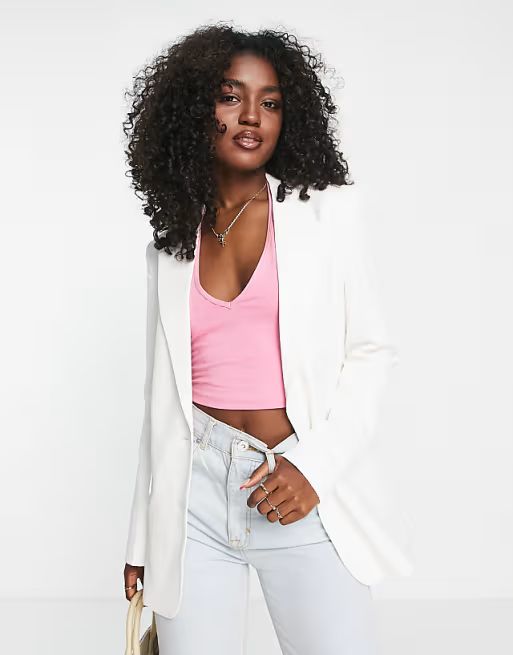 Urban Revivo single breasted blazer in off white | ASOS (Global)