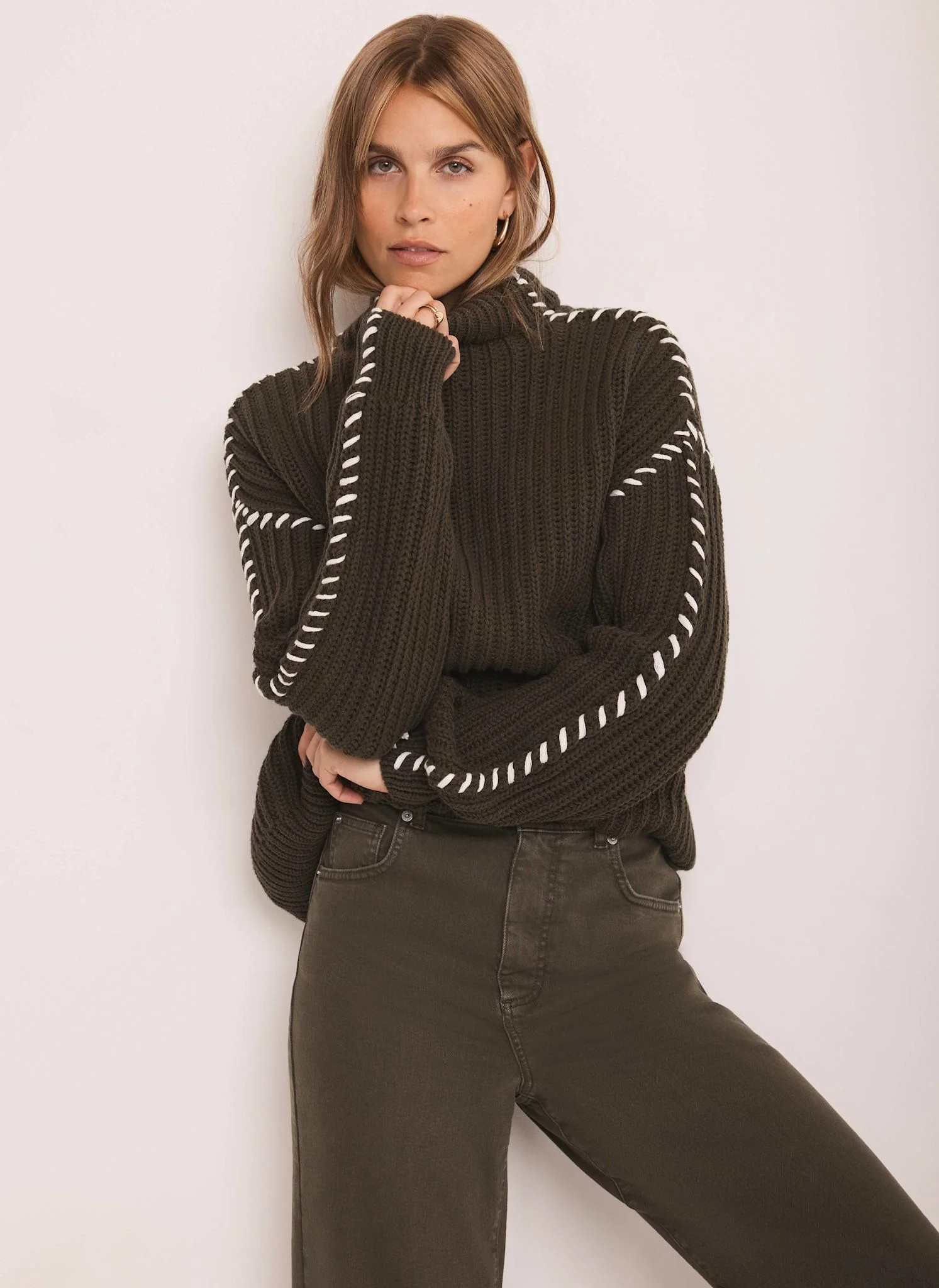 Khaki Cotton Blend Jumper | Mint Velvet