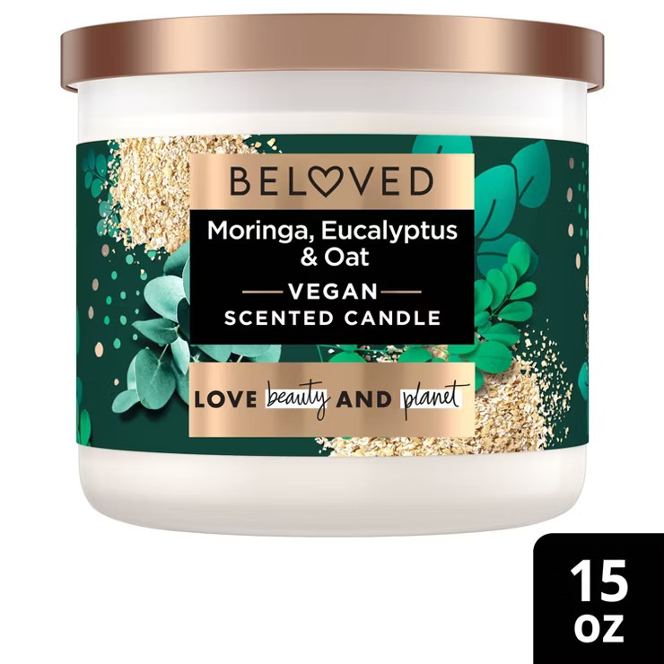 Beloved Love & Calm Moringa, Eucalyptus & Oat 3-Wick Vegan Candle - 15oz | Target