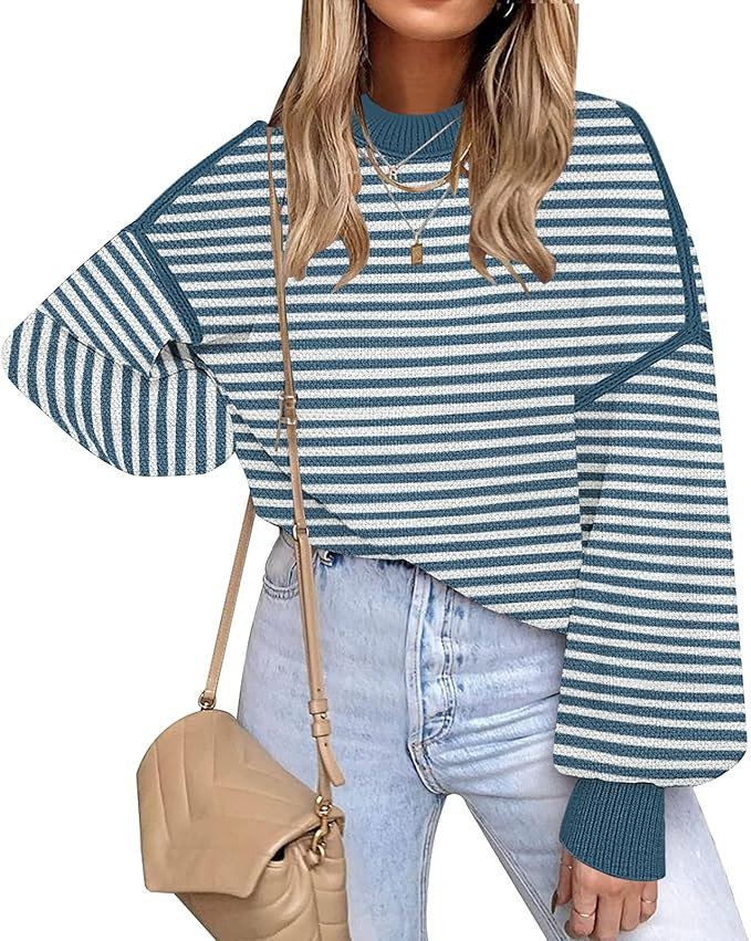 Fall Clothes for Women 2025 Trendy Fashion Oversized Sweaters Color Block Long Sleeve Knited Pull... | Amazon (US)