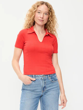 Ribbed Keyhole Polo Top | Old Navy (US)