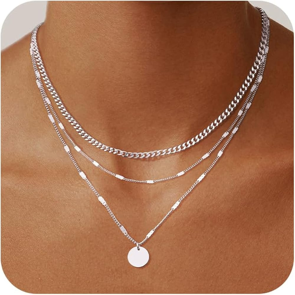 Picuzzy Silver Layered Necklaces for Women, Stackable 925 Sterling Silver Choker Necklaces for Wo... | Amazon (US)