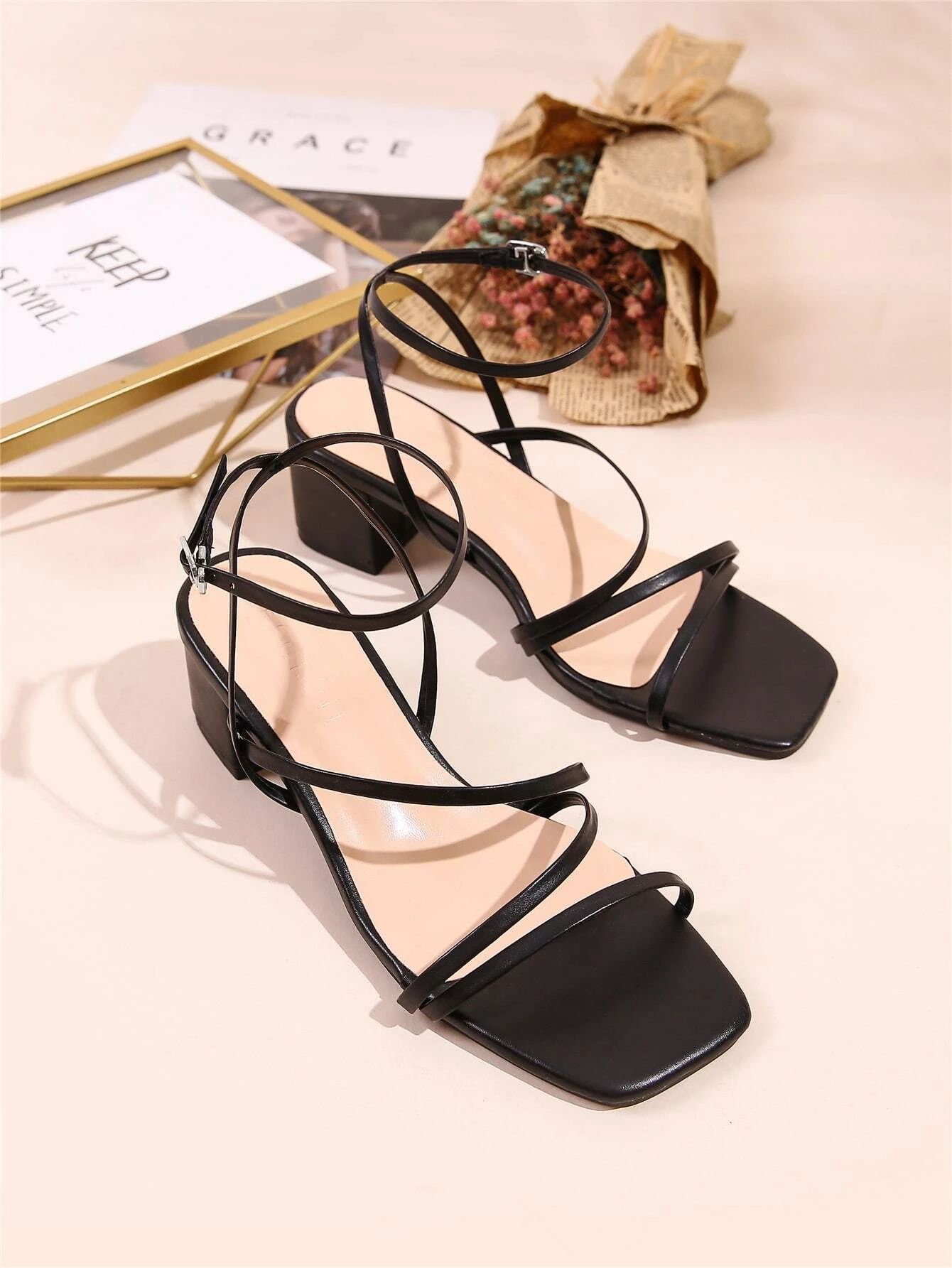 Open toe Ankle Strap Chunky Heeled Sandals | SHEIN