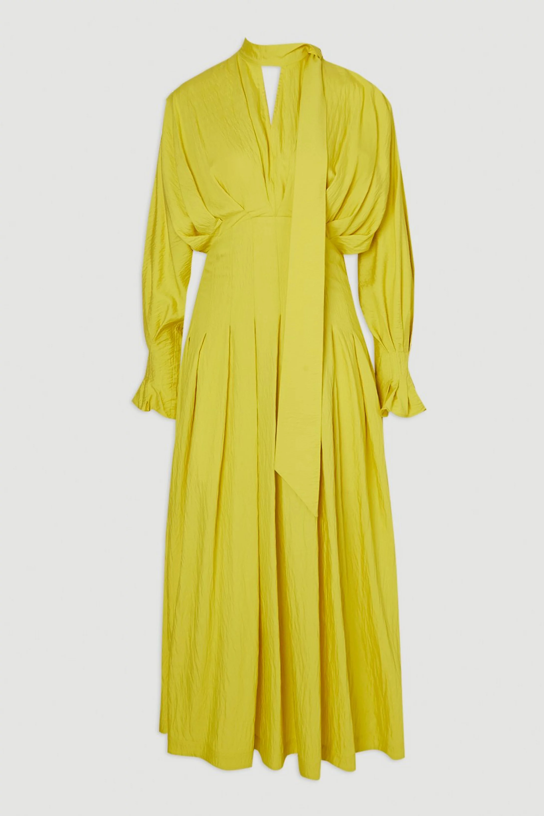 Plus Size Pleated Neck Tie Detail Woven Maxi Dress | Karen Millen UK + IE + DE + NL