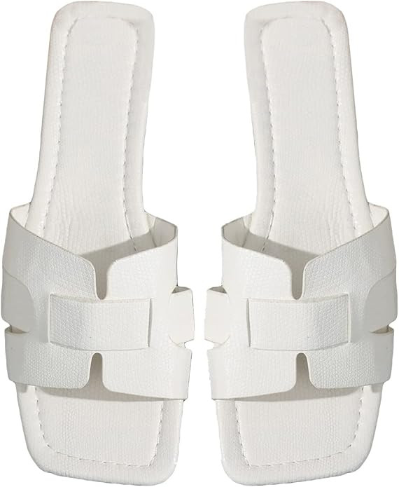 GORGLITTER H Sandals Cut Out Flat Sandals Women Dressy Flat Cross Strap PU Leather Flat | Amazon (US)