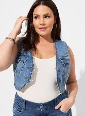 Vintage Stretch Denim V-neck Vest | Torrid (US & Canada)
