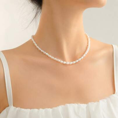 1pc Baroque Style Asymmetric Pearl Necklace, Elegant Lightweight Luxurious Chain, Suitable For Daily Wear And Party, Great Gift For Girlfriend | SHEIN