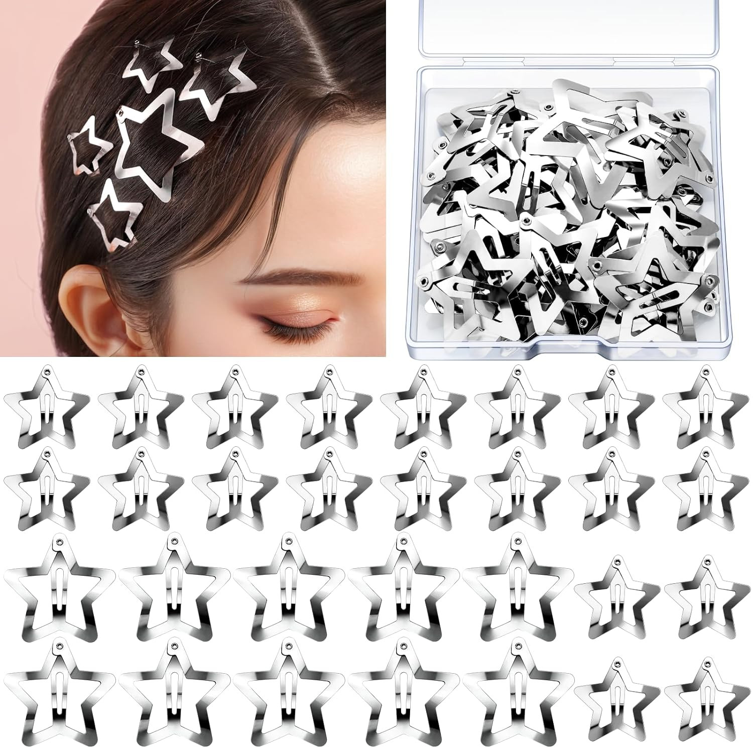 Amazon.com : YGDZ Star Hair Clips and Barrettes Set - 20 pcs 1.22" Y2K Hair Accessories, 10 pcs 1... | Amazon (US)