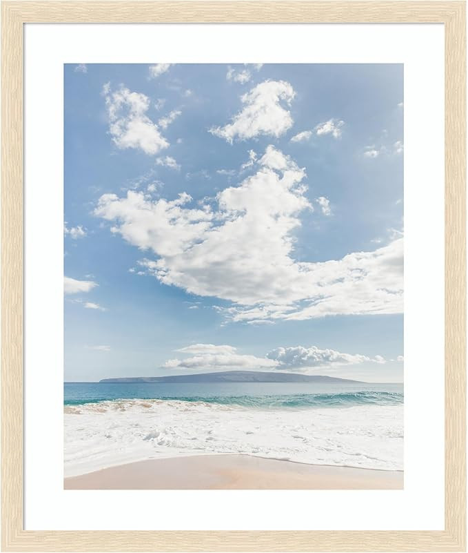 Kate and Laurel Framed Wall Art Print 'Beach' by Alicia Abla, 22 x 26, Woodgrain Stripe Blonde Fr... | Amazon (US)