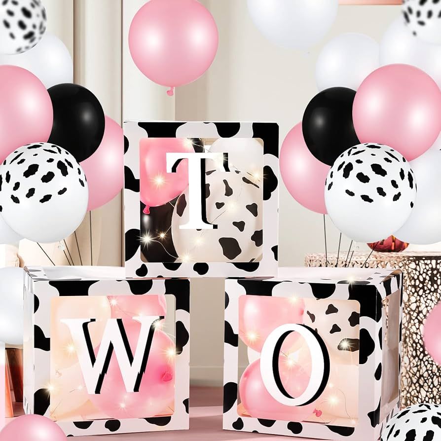 Cow Two Birthday Decorations Supplies with 3 LED String Lights and 55 Cow Balloons, Cow Two Ballo... | Amazon (US)