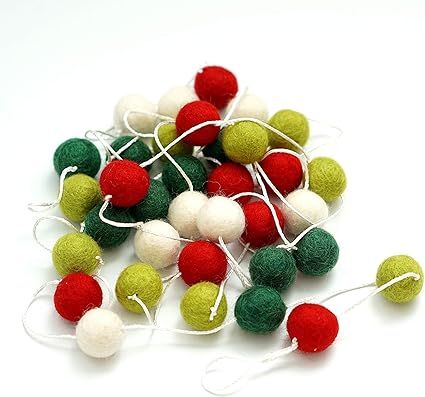 100% Wool Felt Ball Garlands 9FT Long 35 Balls - Christmas, Red, Green, White | Amazon (US)