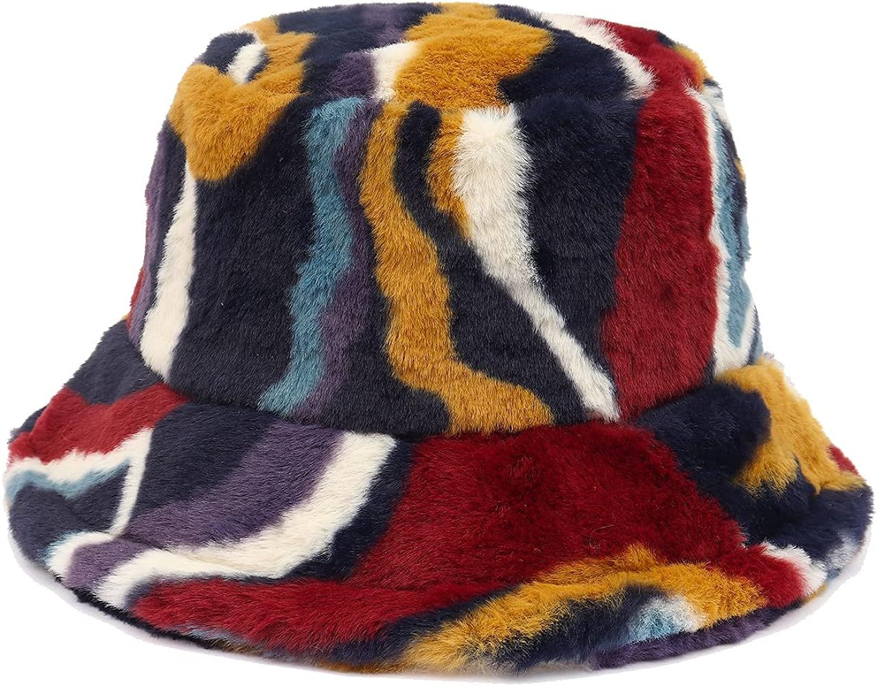 Fuzzy Bucket Hat for Women Furry Fur Bucket Hat Winter Warm Plush Fisherman Fluffy Sherpa Bucket ... | Amazon (US)