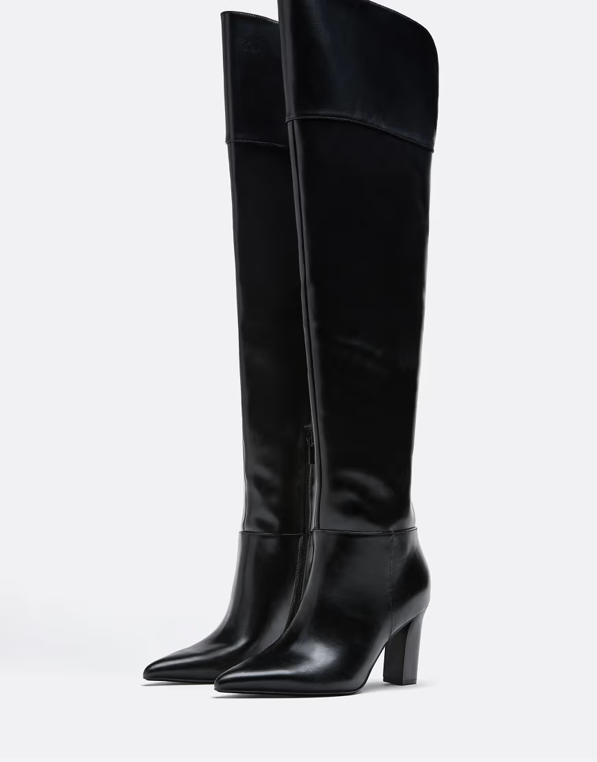 Stradivarius High-heeled over the knee boots in black in black | ASOS (Global)