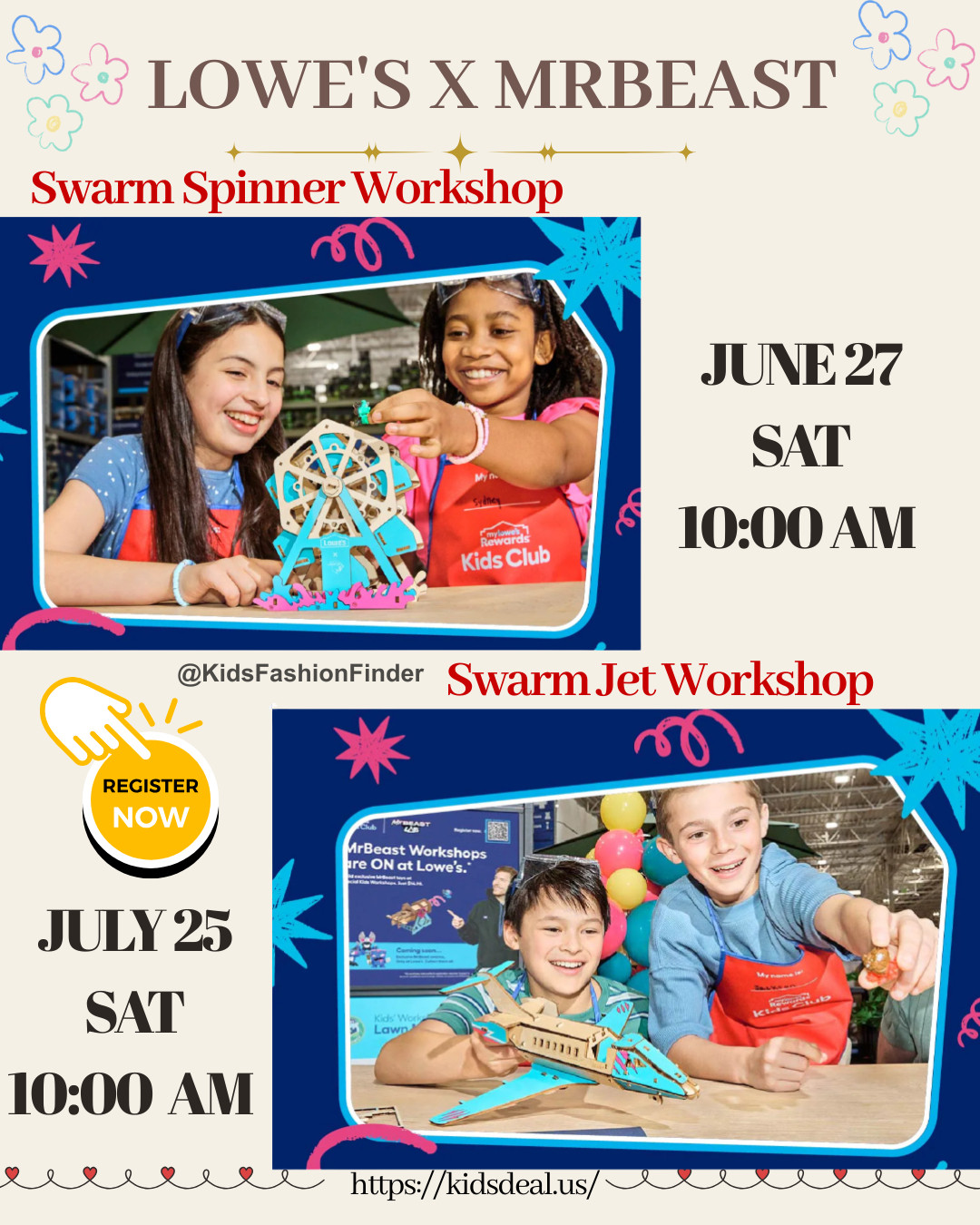 🛠️🔥 Lowe’s x MrBeast Kids Workshop!

Calling all little builders! 🙌
Lowe’s Kids Club has teamed up with YouTube superstar MrBeast for a fun hands-on woodworking workshop 🎉

✨ New project every month
✨ Build-it-yourself experience
✨ Great for creativity & STEM learning
✨ Limited spots available — register early!

🎯 Each workshop kit is just $14.98

A fun weekend activity for kids who love to build, create, and learn 🧰💛

#LowesKidsWorkshop #MrBeast #KidsActivities #STEMKids #DIYProjects #FamilyFun #WeekendActivities #MomFinds #HandsOnLearning #KidsWorkshop 🛠️💛

#LTKmomlife #LTKSeasonal #LTKKids