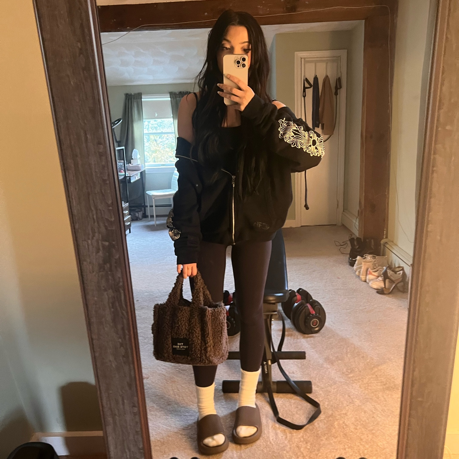 casual fit🤍 this hoodie is so freaking warm!! shop the sale and get the marc jacobs bag for 10% off!! the socks & slides are both under $25 🤍🤍🤍

#LTKHolidaySale #LTKSeasonal #LTKGiftGuide