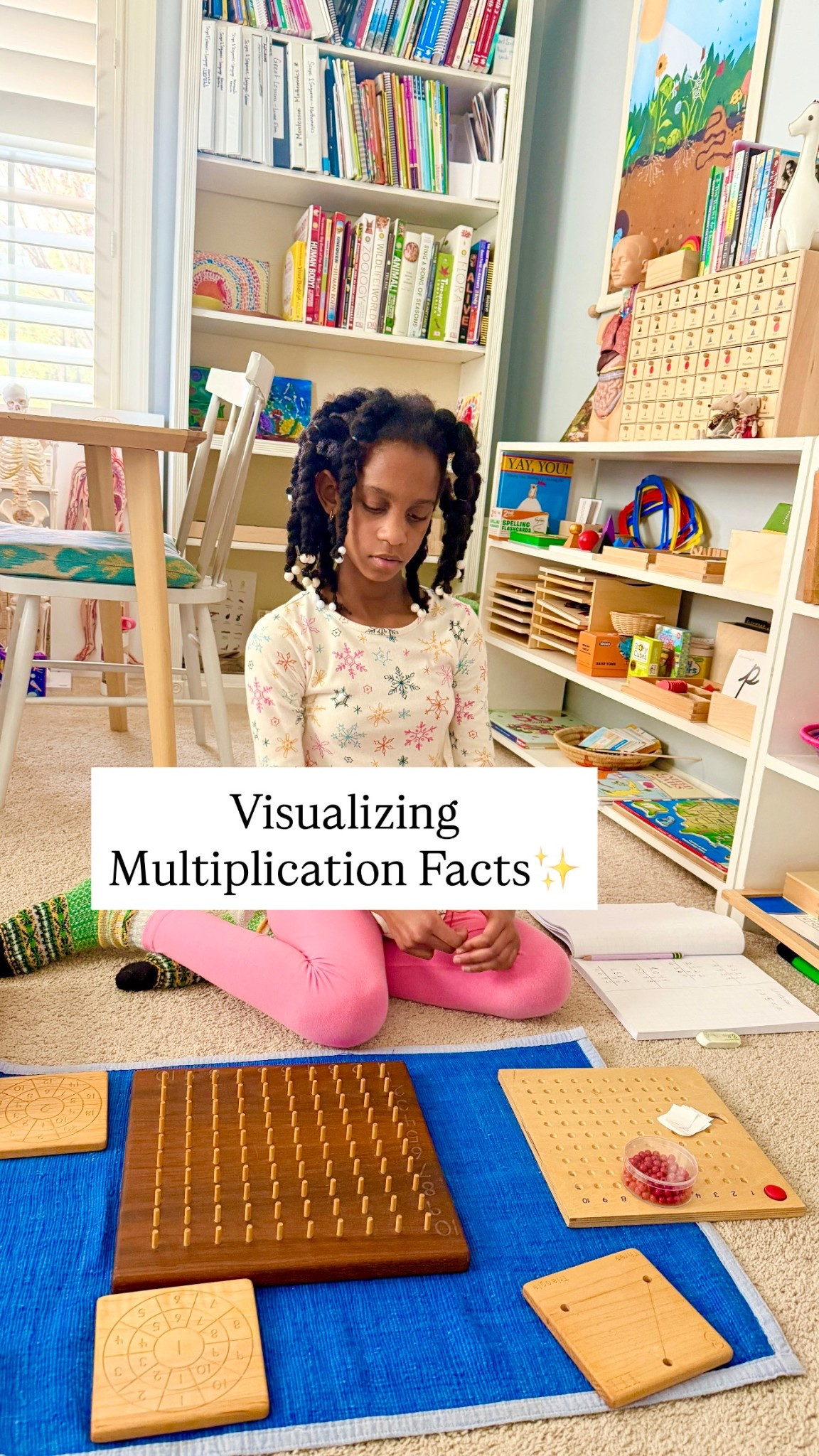 Visualizing Multiplication Facts✨

Lately, my daughter and I have dedicated time during her math lessons to visualize multiplication facts. She understands the multiplication concept (eg: “six times seven”, or “six, taken seven times”, equals 42), but it’s been very helpful for her to visually see these facts. On repeat. This is where our geoboard, Montessori bead bars, and Montessori Multiplication board come in handy! She and I used these tools together during her early multiplication studies and she still finds them useful now.  

Here’s a description of the materials she’s been using lately (slide 2):

Montessori Bead Bars - Useful for teaching fundamental math basics like linear and skip counting; Also useful for teaching addition, subtraction, multiplication, division, squaring, finding the square root, and cubing; 

Geoboard - We used this resource, along with rubber bands, to collect pegs associated with multiplication facts (see slide 2). This is a quick, visual way for the child to make each fact and see it clearly on the board.  

Montessori Multiplication Board - This is another resource that helps the child visualize each multiplication fact. The child uses the board and accompanying beads to manually build each fact.

Does your child have any favorite math resources for learning multiplication? What are your child’s favorite math games for practicing multiplication? I’d love to hear your thoughts, below!✨

#LTKmomlife #LTKKids