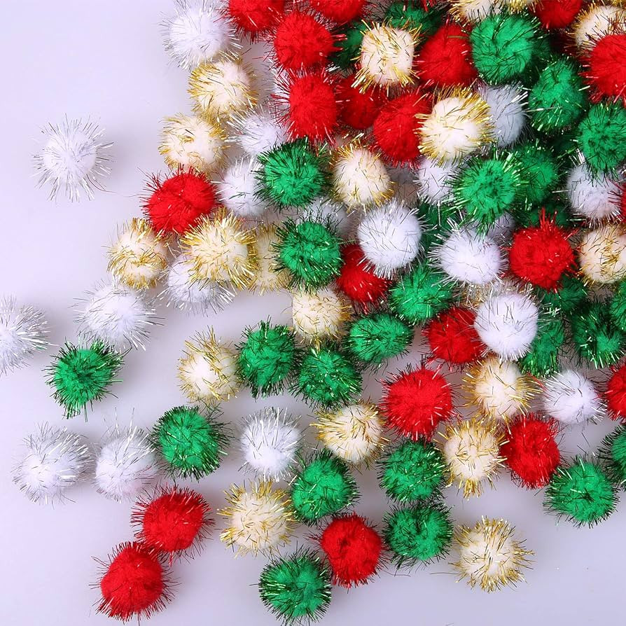 Cooraby 200 Pieces Glitter Christmas Pom Poms Assorted Colors Sparkle Pom Poms Balls for Arts Cra... | Amazon (US)