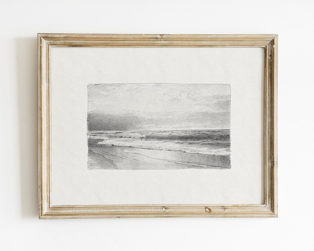 Ocean art, coastal decor, seascape art, vintage art, beach drawing, antique art, beach print, lan... | Etsy (CAD)